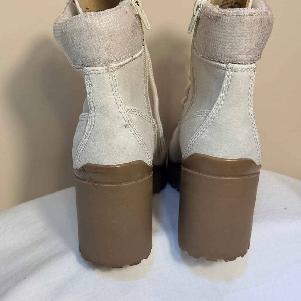 Wild Pair Bentlip Combat Boots Size 7 Cream Lace Up Side Zip Lug Sole Block Heel - Picture 12 of 15